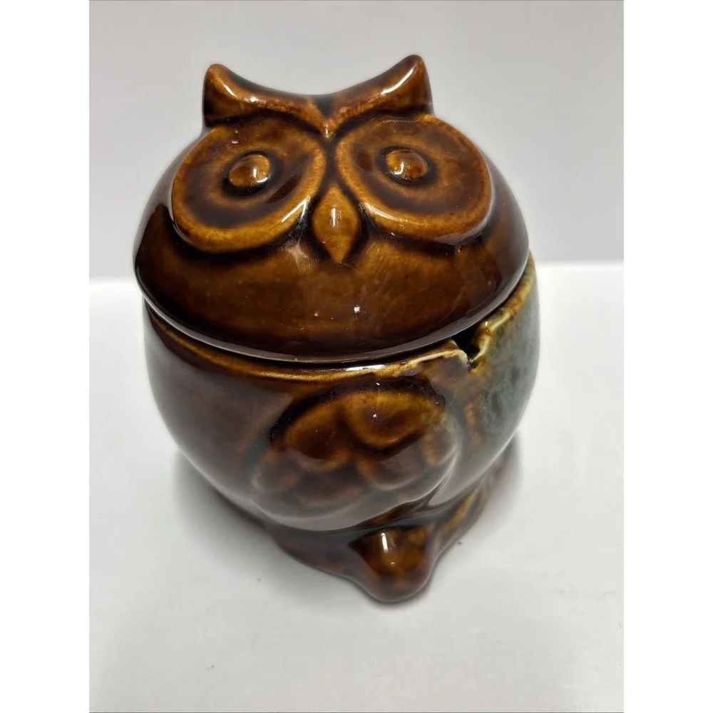 Owl Ceramic Ashtray Fairy Garden glazed glossy finish 4 inches tall K Cool brand